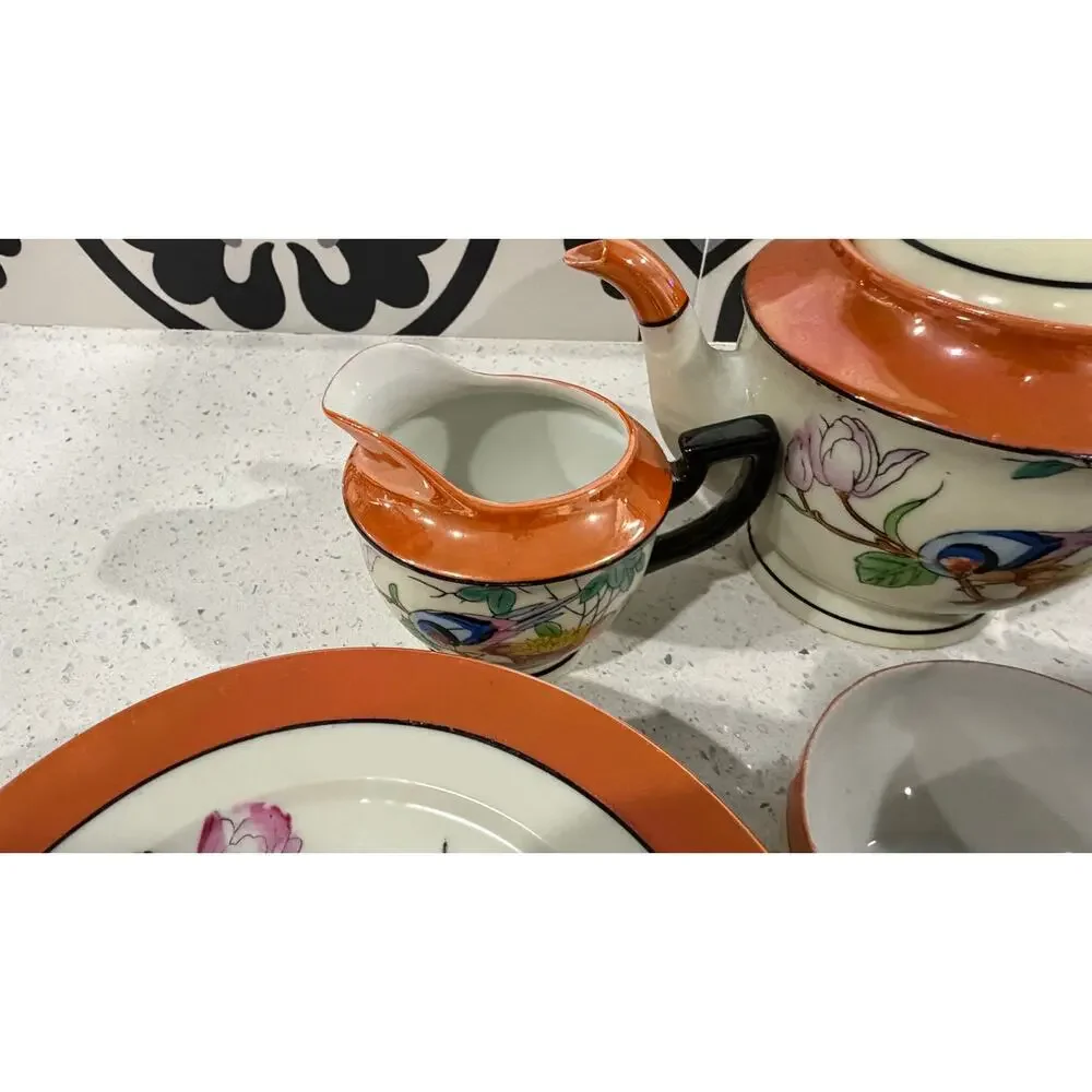 Vintage Japanese Lusterware Tea Set Chikaramachi Bird & Flower Pattern 18 pieces - Picture 7 of 8